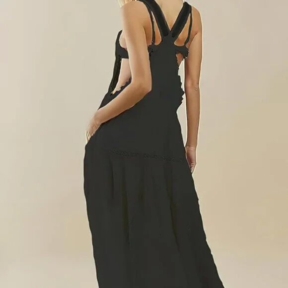 Black Overall Suspender Dress With Cutout Sides - Picture 4 of 7